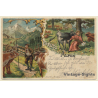 Gruss Von Den Alpen / Cow Licking Woman - Mountains (Vintage PC Litho 1901)