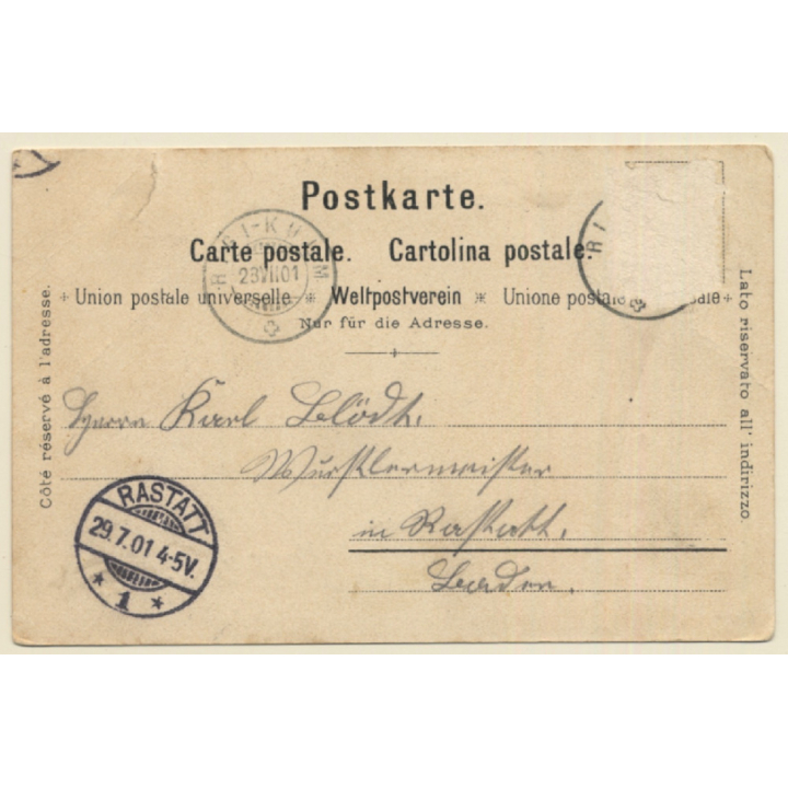 Gruss Von Den Alpen / Cow Licking Woman - Mountains (Vintage PC Litho 1901)