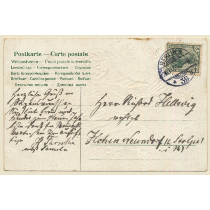 Art Nouveau: Female Angel - Pig - Clover - Cornucopia (Vintage PC 1905)