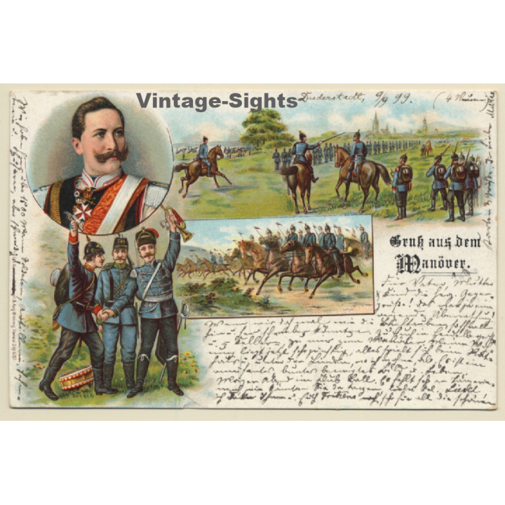 Gruss Aus Dem Manöver - Kaiser Wilhelm (Vintage PC Litho 1899)