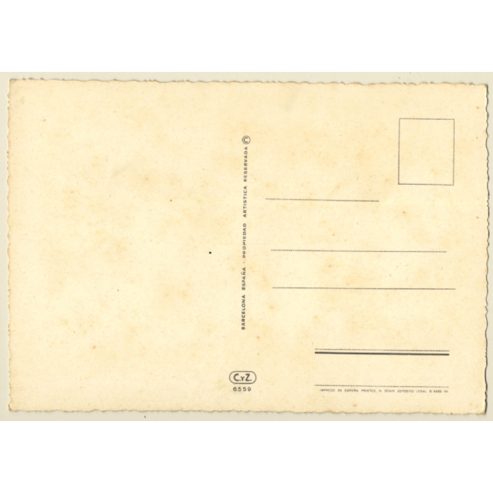 Pin-up Girl In The Surf / Diving Mask - Fins - Bikini (Vintage PC C.Y.Z. 1960s)