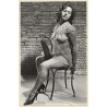Hot Brunette Semi Nude On Chair / Negligee - Pin-Up (Vintage RPPC ~1950s)