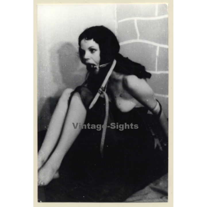 Pretty Topless Maid In Bondage *2 / Ball Gag - BDSM (2nd Gen. Photo B/W ~1960s)