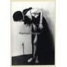 Darkaired Maid In Long Black Dress / Hand Cuffs - Ball Gag - BDSM (2nd Gen. Photo B/W ~1960s)