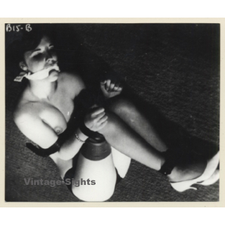 Semi Nude Maid Tied On Floor / Bondage - BDSM (2nd Gen. Photo B/W ~1960s)
