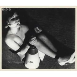 Semi Nude Maid Tied On Floor / Bondage - BDSM (2nd Gen. Photo B/W ~1960s)