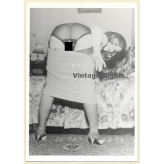Rear View: Woman With Pulled Down Skirt Bends Over / Cheeky Panties (Vintage Photo ~1950s/1960s)