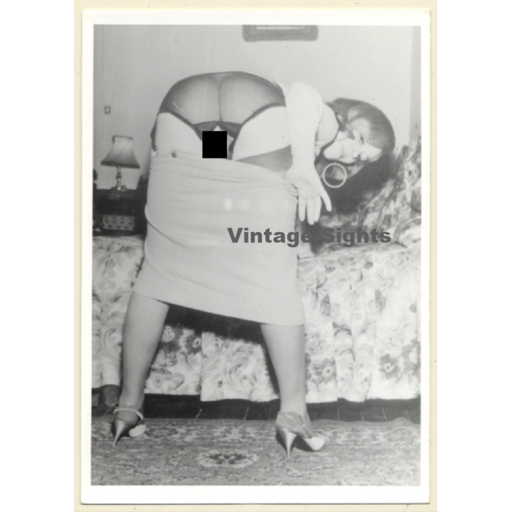 Rear View: Woman With Pulled Down Skirt Bends Over / Cheeky Panties (Vintage Photo ~1950s/1960s)