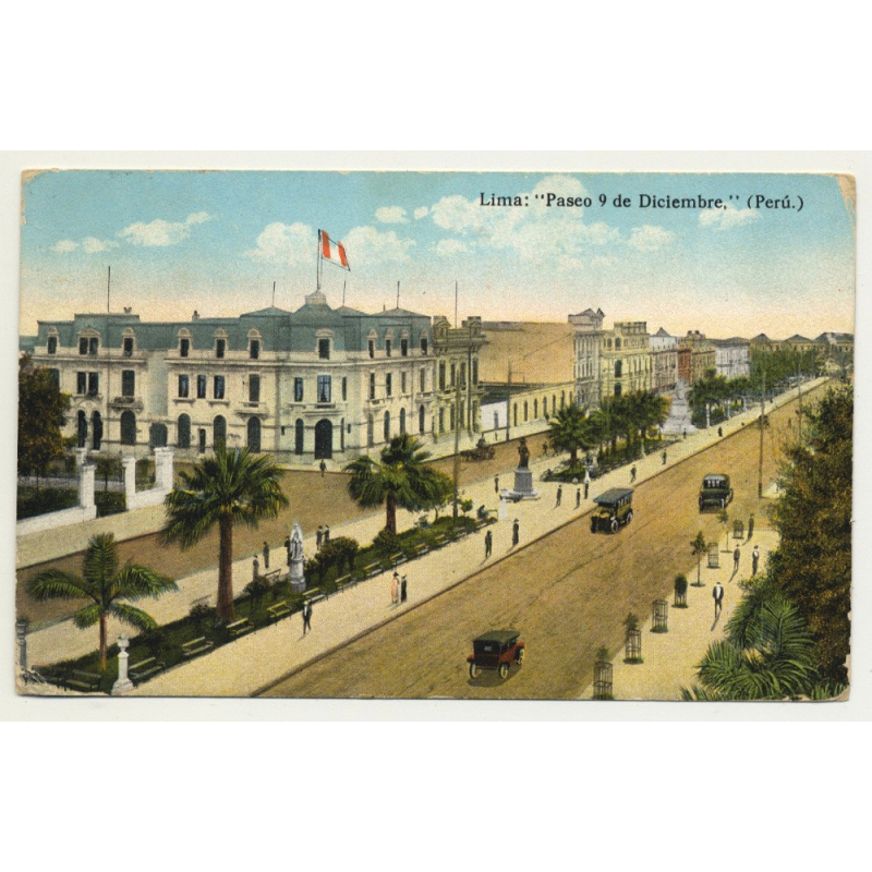 Lima / Peru: Paseo 9 De Dicembre (Vintage Coloured Postcard: 1922)