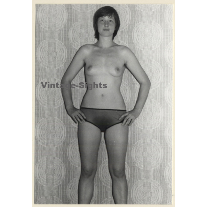 Natural Androgynous Semi Nude In Front Funky Curtains (Vintage Photo GDR ~1980s)