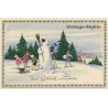 Boy On Ladder Builds Snowman / Forest - Sleigh (Vintage PC 1933)