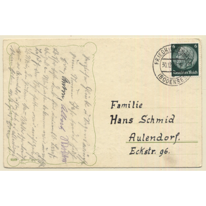 Boy On Ladder Builds Snowman / Forest - Sleigh (Vintage PC 1933)