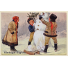 K.Simonka: Kids Build Snowman / Sleigh (Vintage PC 1942)