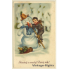 Young Boy Chimney Sweeper & Snowman (Vintage PC 1945)