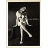 Artistic Erotic Study*1: Longhaired Nude Sitting Pedastal / Boobs - Shadow (Large Vintage Photo ~1970s)