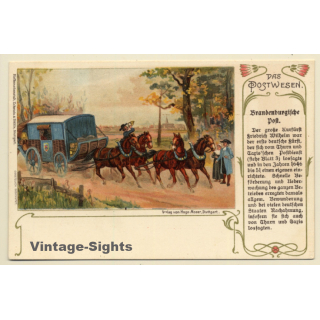 Das Postwesen: Brandenburgische Post - Pferdekutsche (Vintage PC Litho 1900)