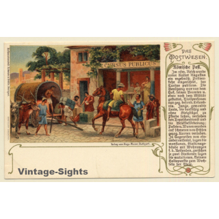 Das Postwesen: Römische Post (Vintage PC Litho 1900)