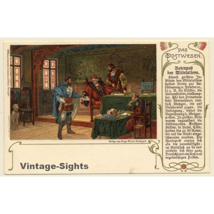 Das Postwesen: Botenpost Des Mittelalters (Vintage PC Litho 1900)