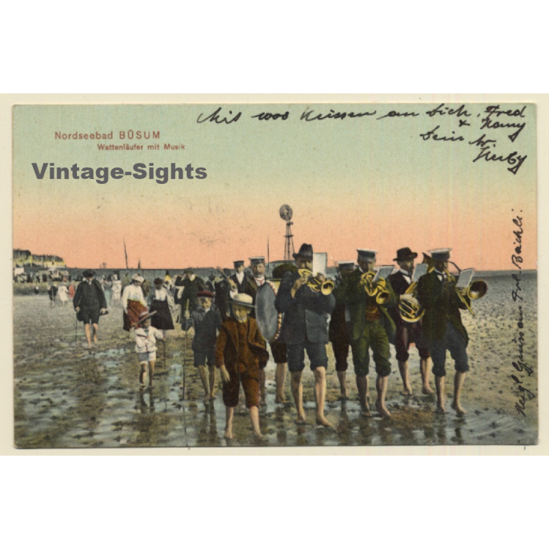 Germany: Nordseebad Büsum - Wattenläufer Mit Musik (Vintage PC 1906)