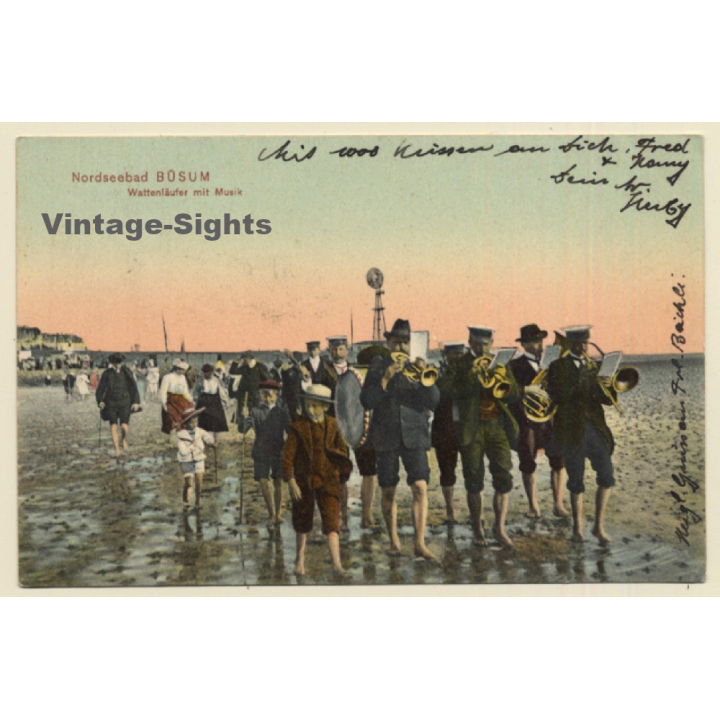Germany: Nordseebad Büsum - Wattenläufer Mit Musik (Vintage PC 1906)