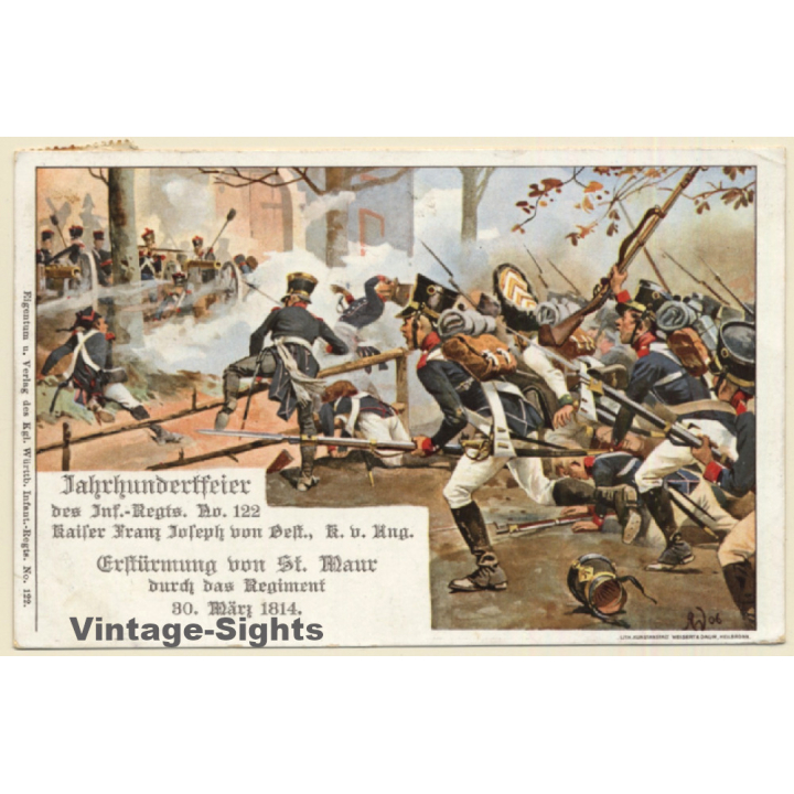 Jahrhundertfeier 4. Württ. Infanterie Regiment 122 (Vintage PC Litho 1906)