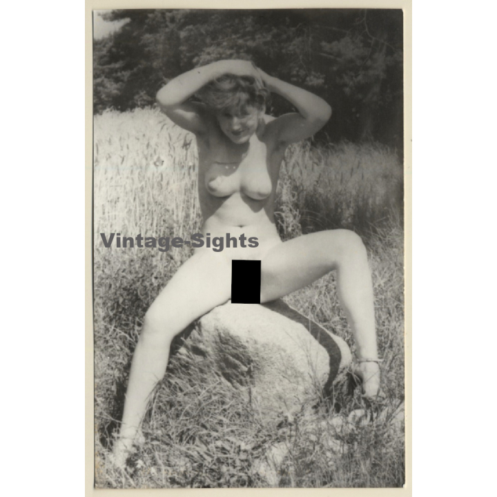 Cheeky Nude Female Sitting On Rock / Nudism (Vintage Photo GDR ~1980s)