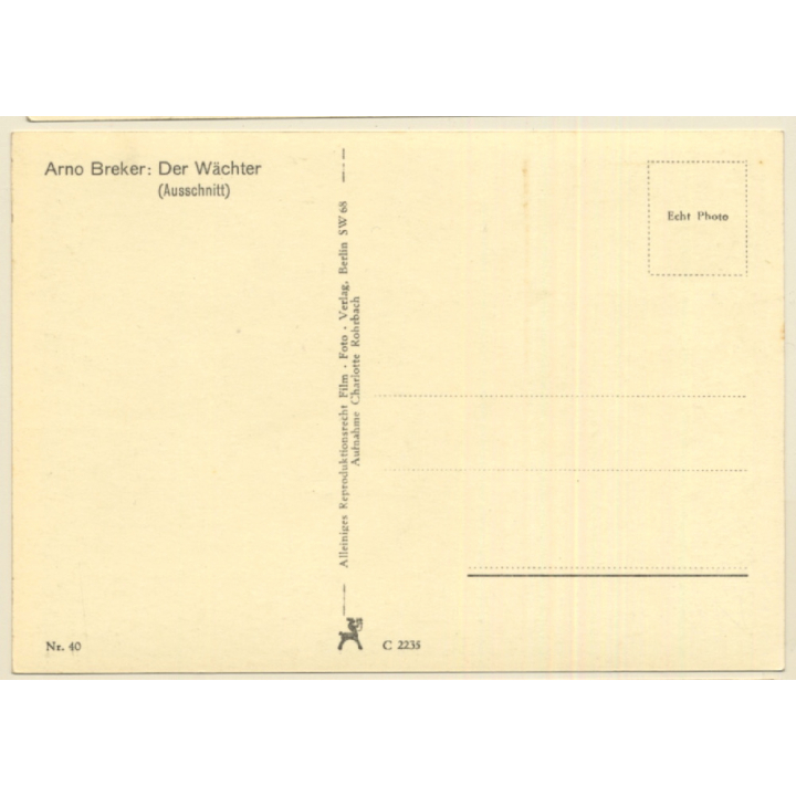 Arno Breker: Der Wächter (Ausschnitt) / Nude Sculpture (Vintage RPPC 1930s/1940s)