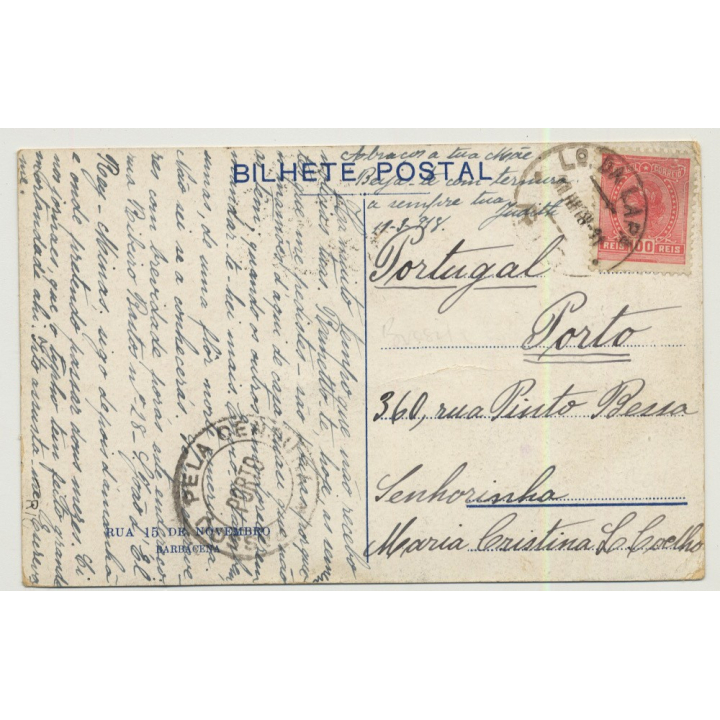 Barbacena / Brazil: Rua 15 De Noviembro (Vintage Postcard: 1918)
