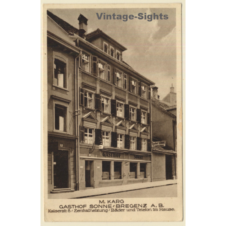 Bregenz / Austria: Gasthof Sonne - M. Karg (Vintage PC ~1930s)