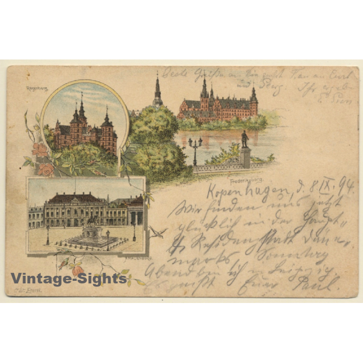 Copenhagen / Denmark: Rosenborg - Amalienborg (Vintage PC Litho 1894)