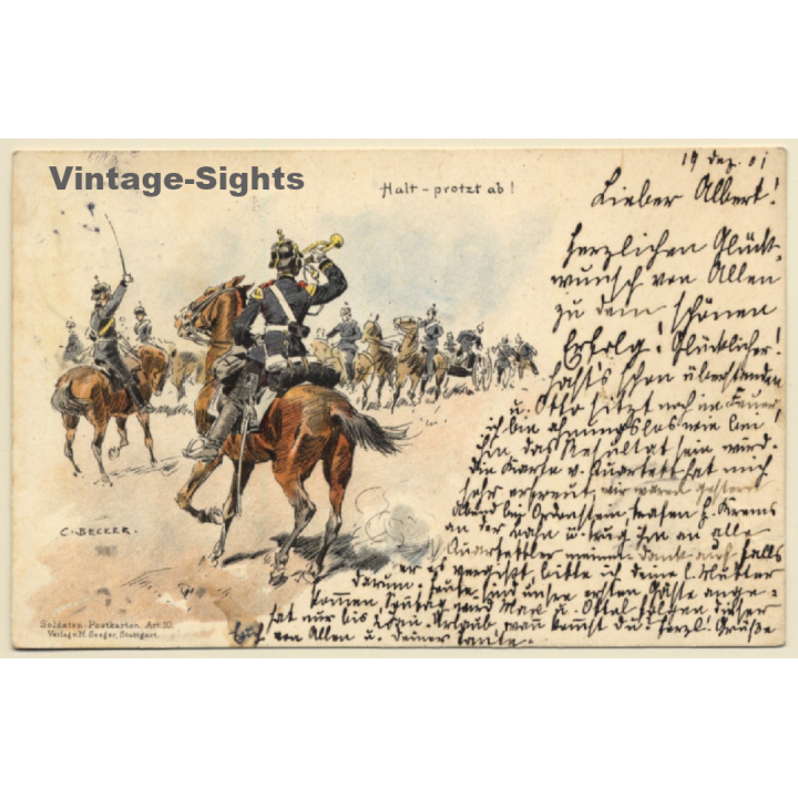 Carl Becker: Halt, Protzt Ab! / Soldaten - Kavallerie (Vintage PC Litho 1901)