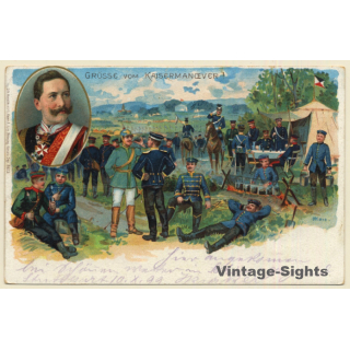 Grüsse Vom Kaisermanöver ! / Soldaten - Kavallerie (Vintage PC Litho 1899)