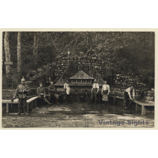 WW1: German Soldiers Doing Laundry In Forest (Vintage RPPC 1916)