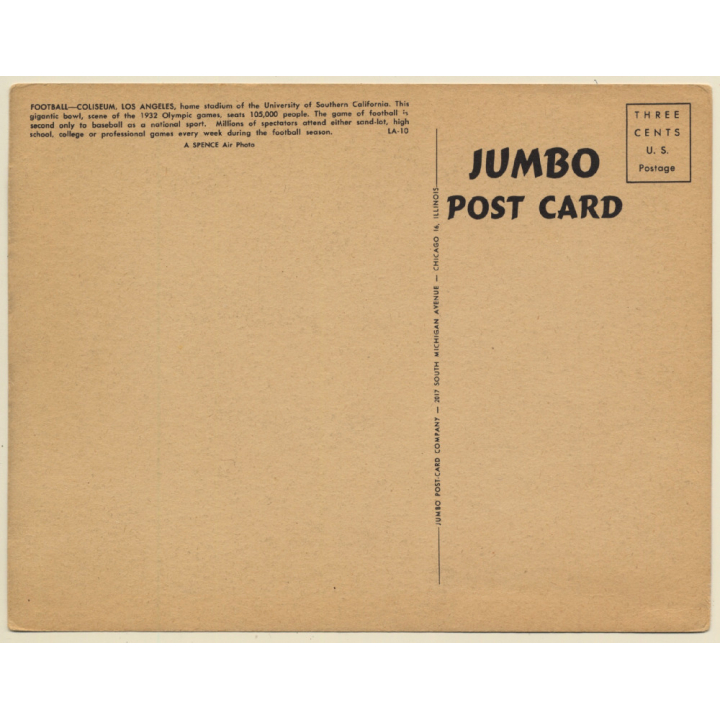 Los Angeles / USA: Football Coliseum (Vintage Jumbo Post Card)
