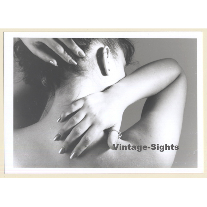 Artistic Erotic Study: Rear View Of Womans' Neck With Hands (Vintage Photo France B/W ~1980s)