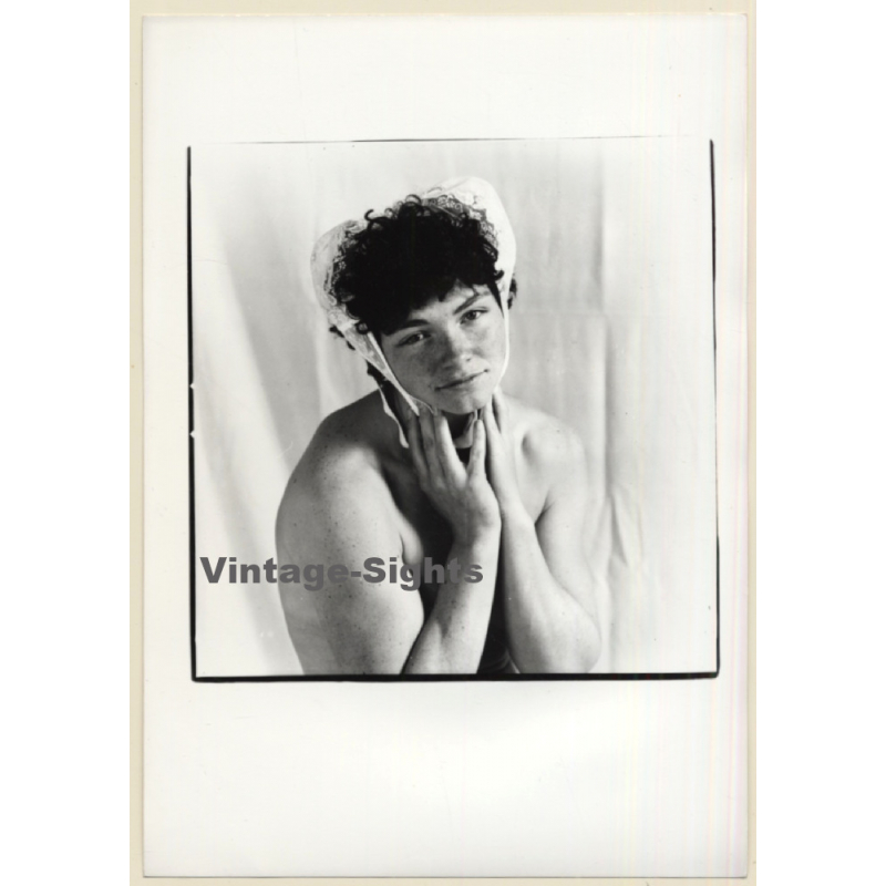 Artistic Erotic Portrait: Natural Chubby Nude With Freckles *2 (Vintage Photo France B/W ~1980s)