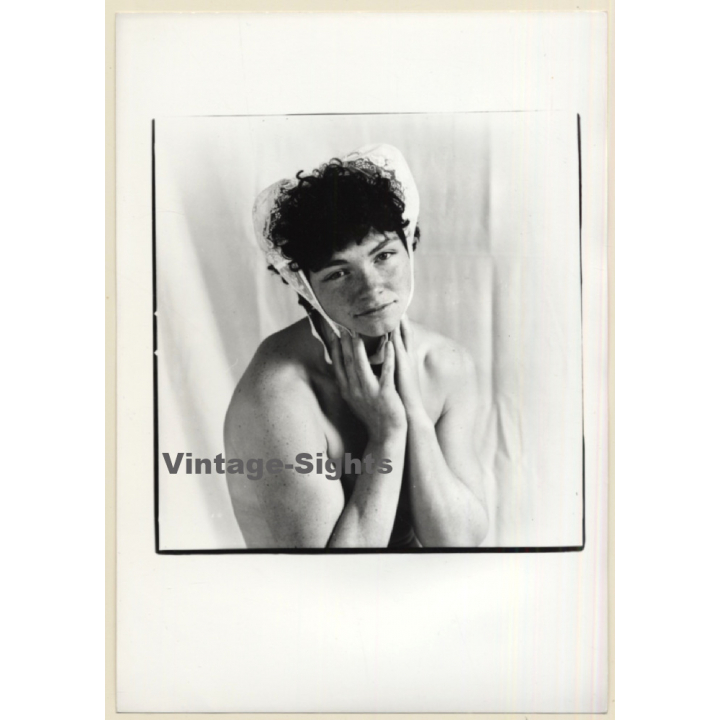 Artistic Erotic Portrait: Natural Chubby Nude With Freckles *2 (Vintage Photo France B/W ~1980s)