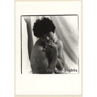 Artistic Erotic Portrait: Natural Chubby Nude With Freckles *3 (Vintage Photo France B/W ~1980s)