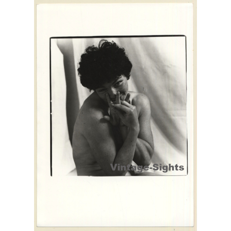Artistic Erotic Portrait: Natural Chubby Nude With Freckles *3 (Vintage Photo France B/W ~1980s)