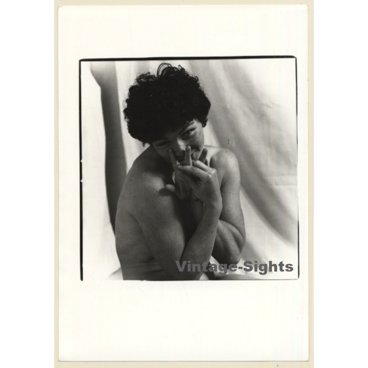 Artistic Erotic Portrait: Natural Chubby Nude With Freckles *3 (Vintage Photo France B/W ~1980s)