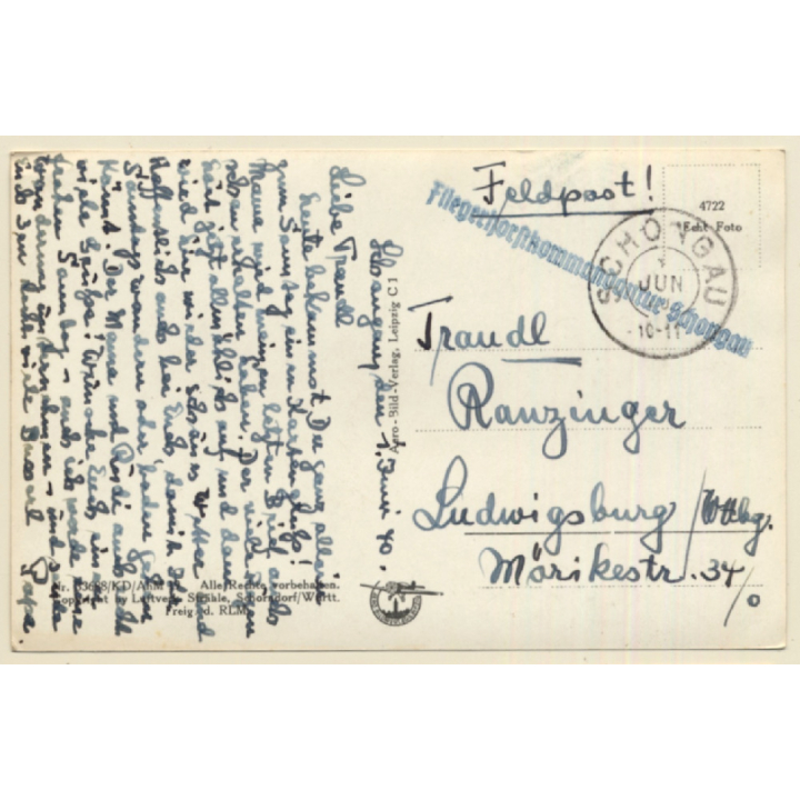 Schongau - Bavaria / Germany: Aerial View (Vintage RPPC 1940)