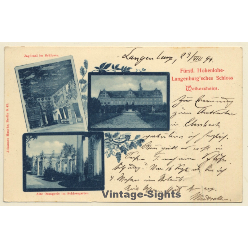 Weikersheim / Germany: Fürstl. Hohenlohe-Langenburg'sches Schloss (Vintage PC 1899)