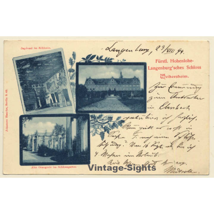 Weikersheim / Germany: Fürstl. Hohenlohe-Langenburg'sches Schloss (Vintage PC 1899)