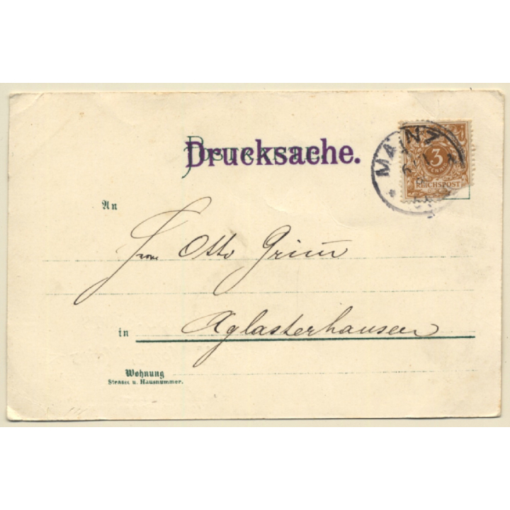 Gruss Vom Rhein / Reise Avis H.Moritz Mainz (Vintage PC Litho ~1900s)