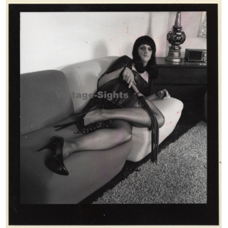 Transsexual Woman With Whip In Leather Dress *2 (Vintage Contact Sheet Photo 1970s/1980s)