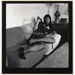 Transsexual Woman With Whip In Leather Dress *3 (Vintage Contact Sheet Photo 1970s/1980s)