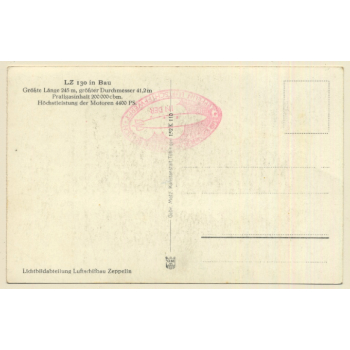 Graf Zeppelin LZ 130 In Bau / Stamp: Zeppelin Luftschiffwerft (Vintage RPPC ~1930s)