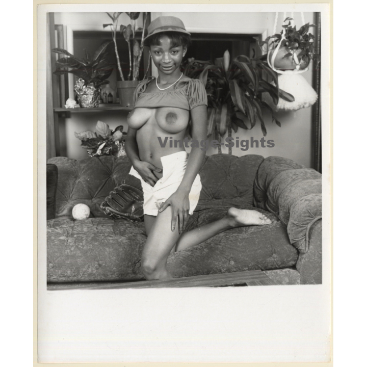 Erotic Study: Busty Slim Dark-Skinned Semi Nude / Sun Visor (Vintage Photo KORENJAK 1970s/1980s)