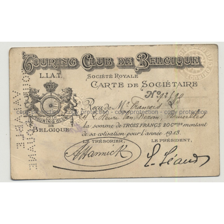 Carte D'Identité Touring Club De Belgique 1913 (Vintage ID Card Belgium)