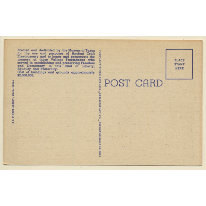 Waco / USA: Grand Lodge Of Texas, Free & Accepted Masons (Vintage PC ~1930s/1940s)